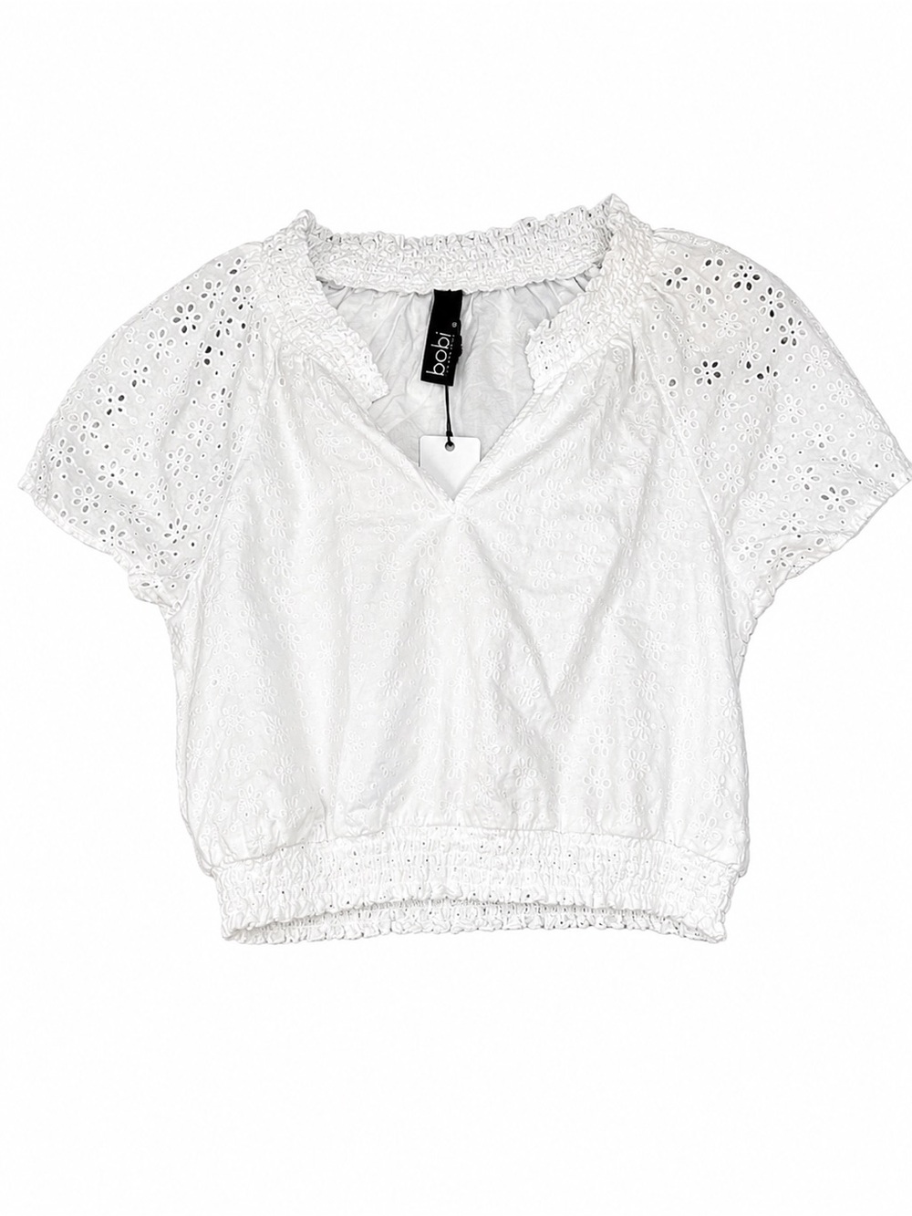 bobi White Eyelet Smocked Crop Top